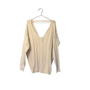 Jodifl cream cable knit v neck twist knot sweater size large